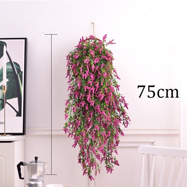 Cesta colgante de pared de flores artificiales violetas, flor de Orquídea, flor de seda, vid, hogar, boda, fiesta, decoración de luz de calle