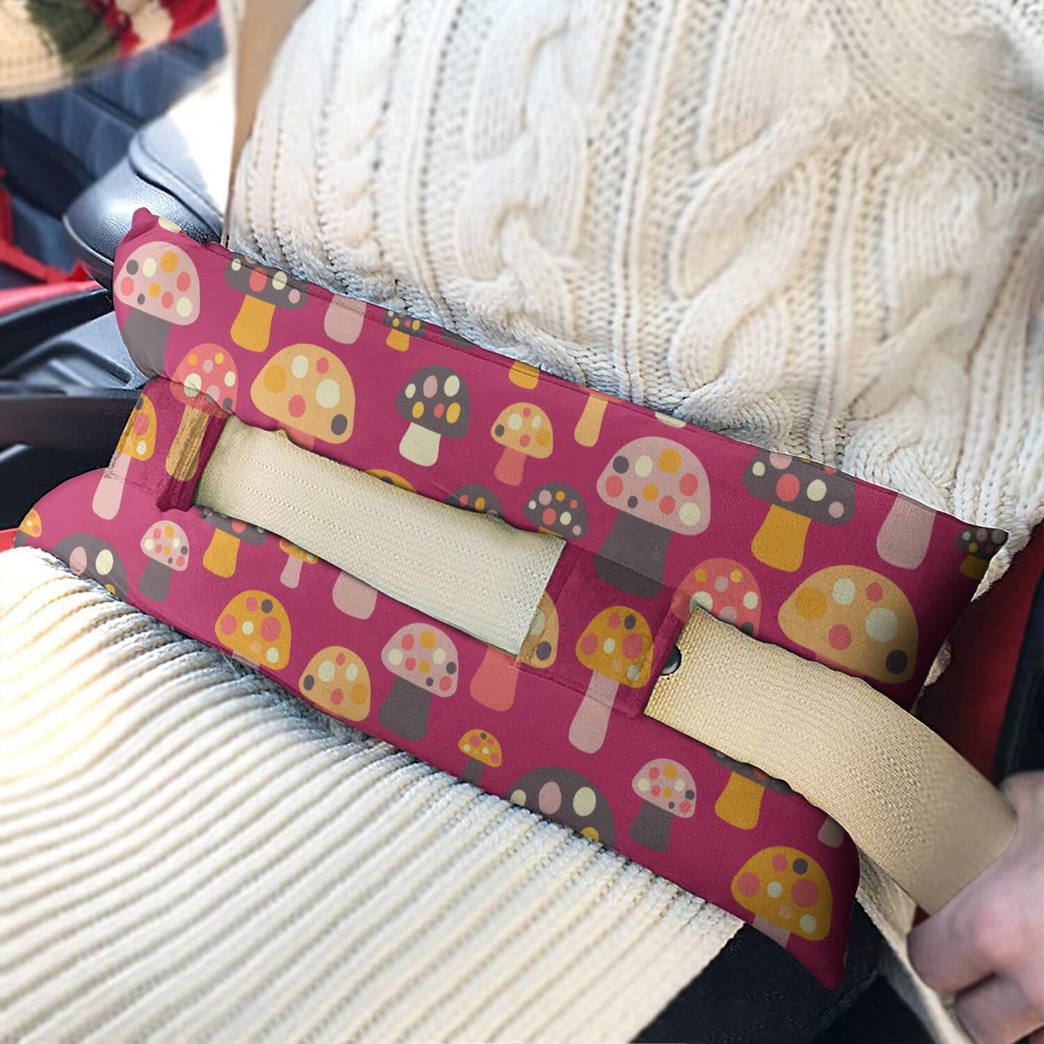 Boho Vintage Mushroom Seatbelt Pillow - Post-Surgery Comfort for Mastectomy Breast Surgery (Cottagecore Mushroom)