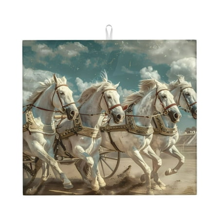 

Goofa Dish Drying Mat Super Absorbent Drying Mat Large Dish Drying Mats for Kitchen Counter Easy Clean Dish Mat Kitchen Drying Mat 16 x 18 ( Roman Chariot Horse Race )