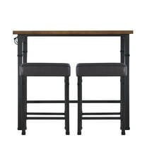 Linon Austin 3 Piece Pub Set Wood Table Top Padded Stools Metal Legs in Black