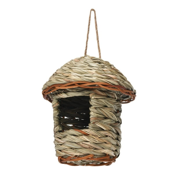 Casa para pájaros colgante de hierba, jaulas para pájaros, refugio, nido para pájaros, nido tejido a mano 12cmx15cm