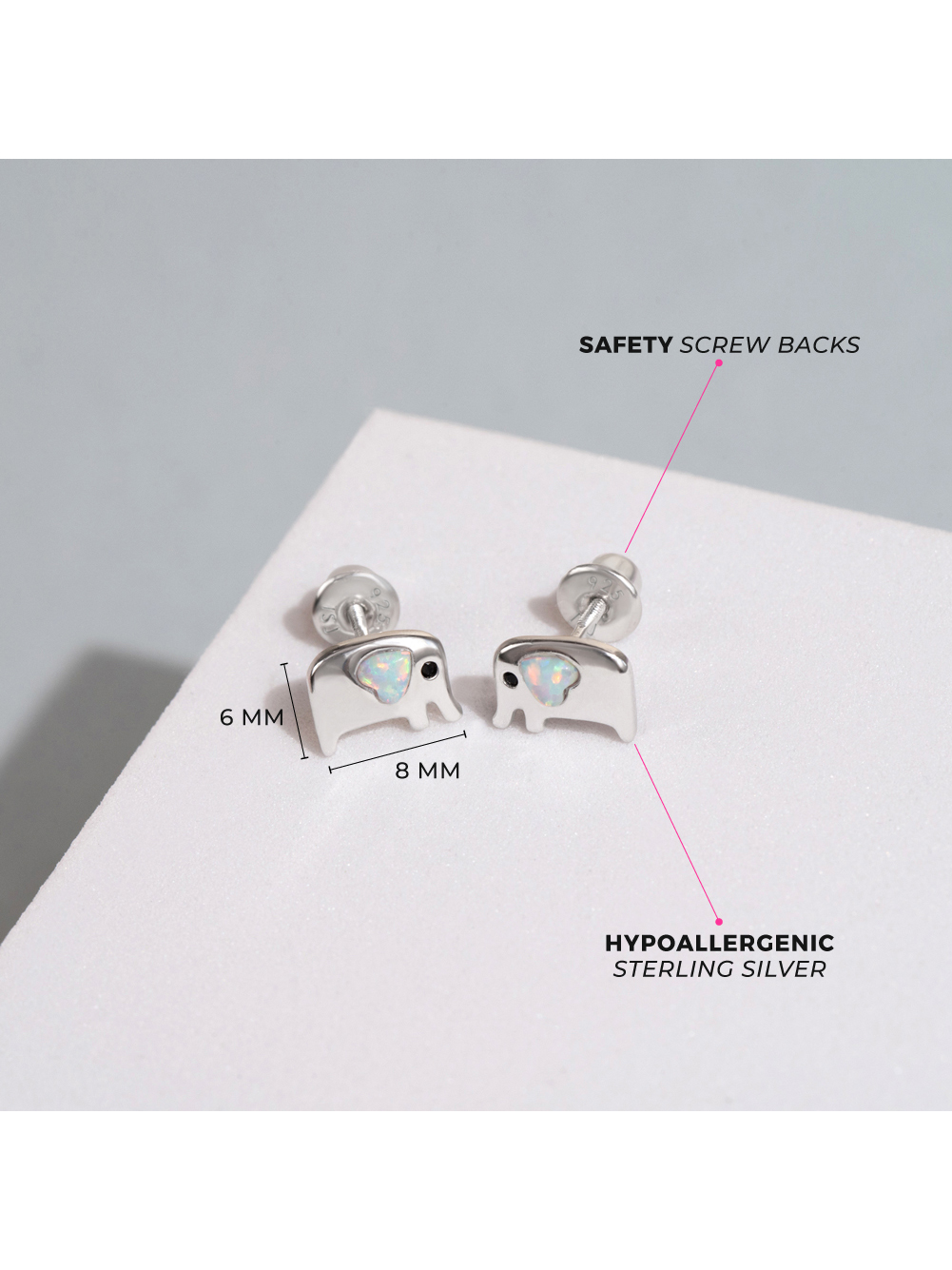 Gentle Giant Opal Kids / Children's / Girl Earrings Screw Back - Sterling Silver