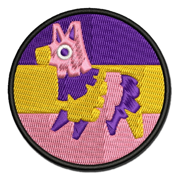 Fiesta Donkey Party Pinata Applique Multi-Color Embroidered Iron-On Patch - 2.5 Inch Small