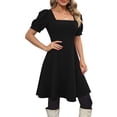 thumbnail image 5 of ClodeEU Women's Square Neck Puff Sleeve A-Line Mini Dress,Casual Swing Flare Short Dress for Party and Daily Wear Black,Women's Plus L, 5 of 6