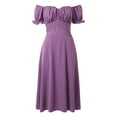 thumbnail image 4 of 2025 Vestido midi cruzado de satén con hombros descubiertos para mujer - Diseño fruncido para bodas/fiestas - Tejido elástico y ligero con opciones de tallas múltiples, 4 of 5