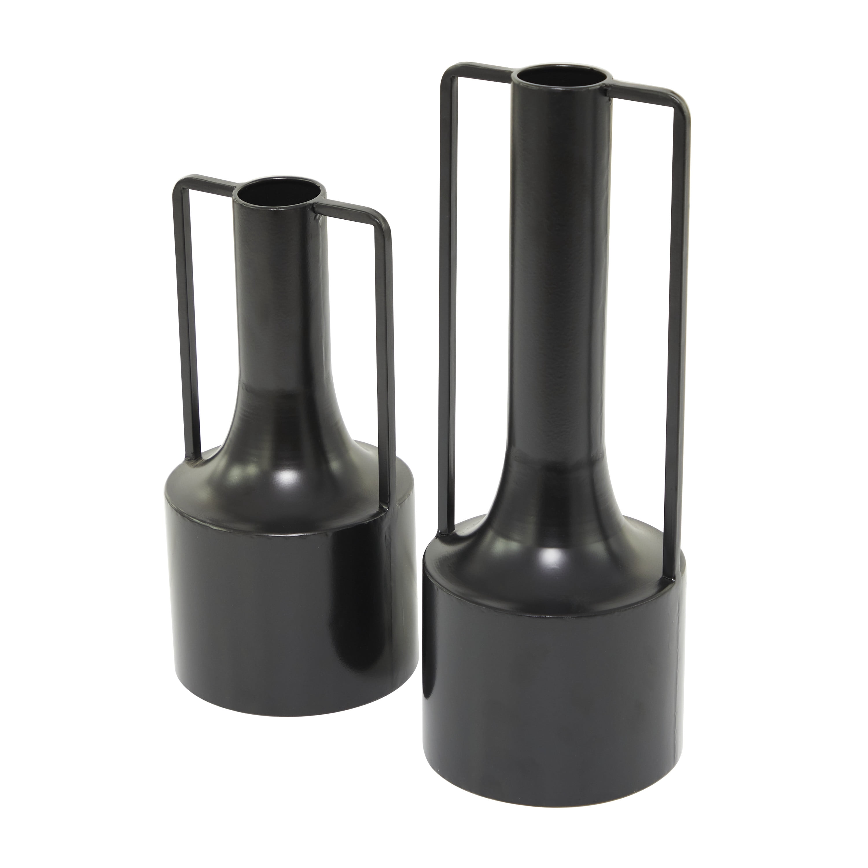 DecMode 16", 12"H Black Metal Vase with Handles, Set of 2