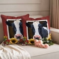 thumbnail image 2 of Cow Sunflowers Pillow Covers 2 Pack Blue Yellow Flower Bee Farms Animal Oil Painting Pillowcase Waterproof Outdoor Throw Pillow Cover for Patio Garden Square Cushion 18”x18”, 2 of 9