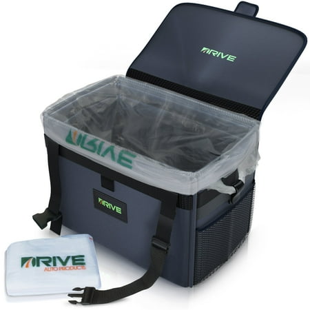 Automotive Trash Can and Garbage Bag Set for Cars and Trucks (Black Strap, 1-Pack XL)