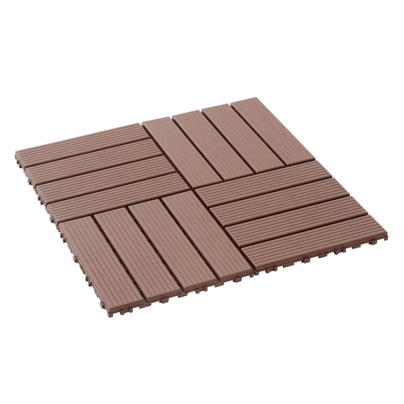 Aukfa 44 Pack Interlocking Deck Tiles, 12"X12" Waterproof Outdoor Flooring for Patio, Garden, Deck, Poolside, Backyard, Brown