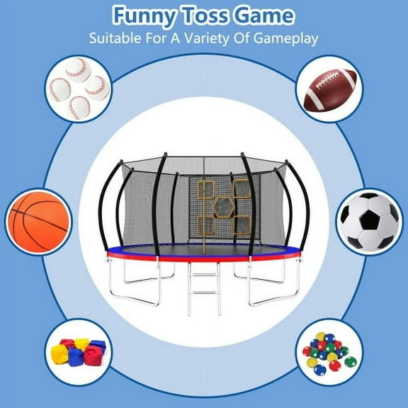 Baluue 12FT Trampoline with Enclosure - Recreational Trampolines with Ladder, ASTM Approval Outdoor Trampoline for Kids