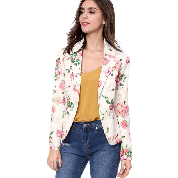 Chaqueta Tipo Blazer Informal Con Solapa De Muesca Y Manga Larga Para Mujer Blanco-floral L