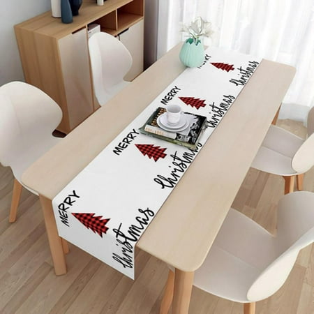 

Autmor Christmas Table Runner Decoration - Buffalo Plaid Dwarfs Christmas Trees Pattern Winter Seasonal Xmas Holiday Kitchen Dining Table Runners