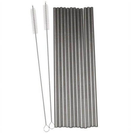 set of 12, Stainless Steel Straws, Reusable Metal Drinking Straws, Straight Straws   2 Cleaning Brushes