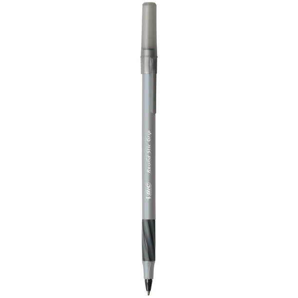 BIC Round Stic Grip Xtra Comfort - Penna a sfera, punta fine (0,8 mm), nero, 12 pezzi