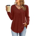 thumbnail image 2 of Breezora Women's Casual Long Sleeve Tee Brushed Textured Pleated Design Comfortable Shirt XXL Size Brick Red, 2 of 6