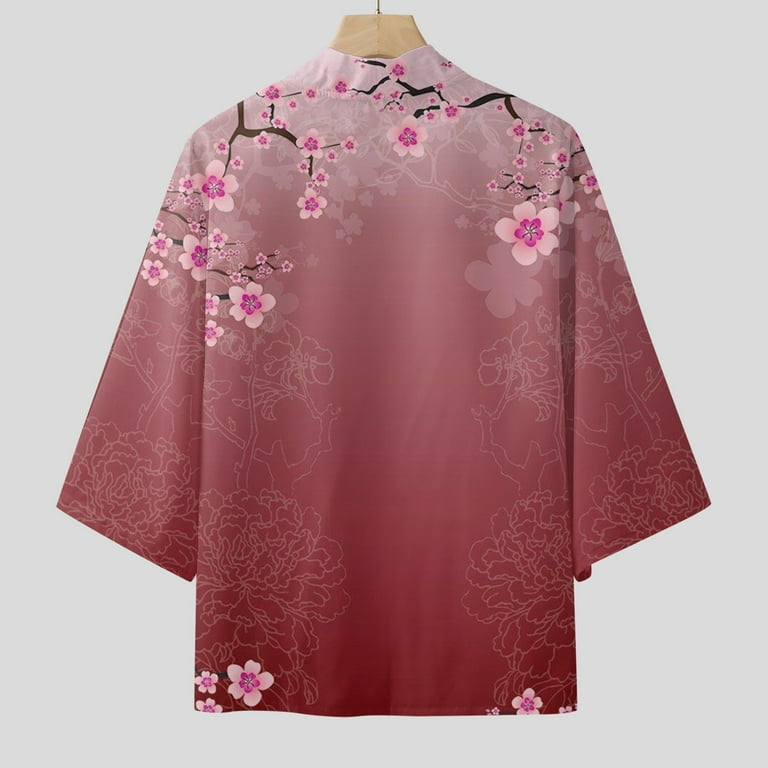 Men's Cherry Blossom Print Cardigan – Semi-Long Sleeve Open Front