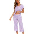 thumbnail image 4 of HAHDAXIA Womens Pajama Set Cotton Capri Pant Pyjama Short Sleeve Sleepwear Summer Pjs, 4 of 7