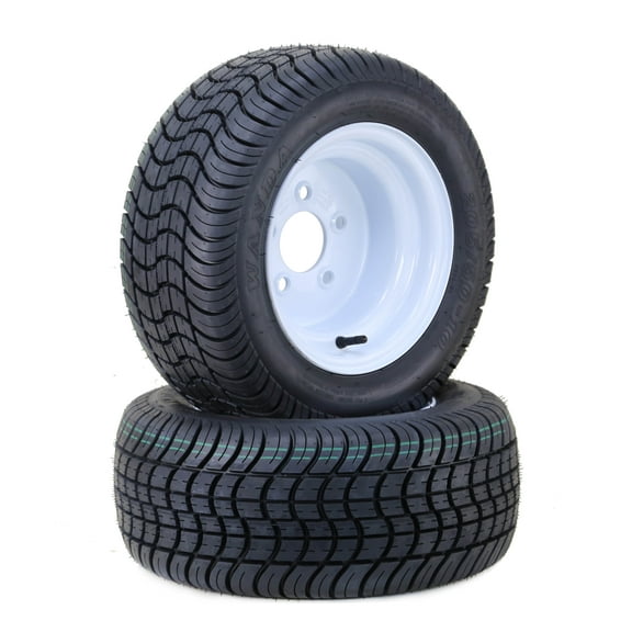 WANDA Golf Cart Tire Wheel Assembly 205/50-10 4-Ply with 5 Lugs on 4.5" PCD White Wheel Installed ,SET 2