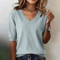 thumbnail image 2 of Sweaters for Women Half Short Sleeve V Neck Solid Color Lightweight Base Sweater Jumpers Winter Pullover Fall Casual Sweater for Women Spring & Autumn Womens Tops Mint Green L, 2 of 5