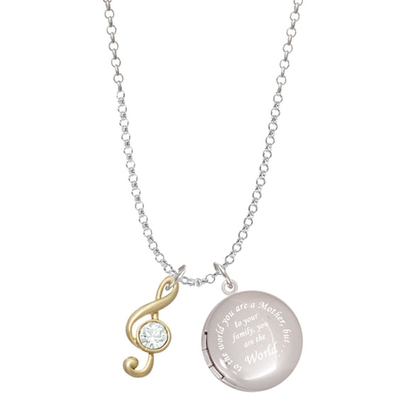 Delight Jewelry Goldtone Medium Clef with Crystal To the World You are a Mother Locket Necklace