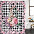 thumbnail image 2 of Easter Bunny Roses Shower Curtain, Waterproof Shower Curtains for Bathroom, Pink Floral Spring Black Buffalo Plaid Washable Fabric Bathtub Curtain Set Bath Decor with 12 Hooks Stall 36"x72", 2 of 8