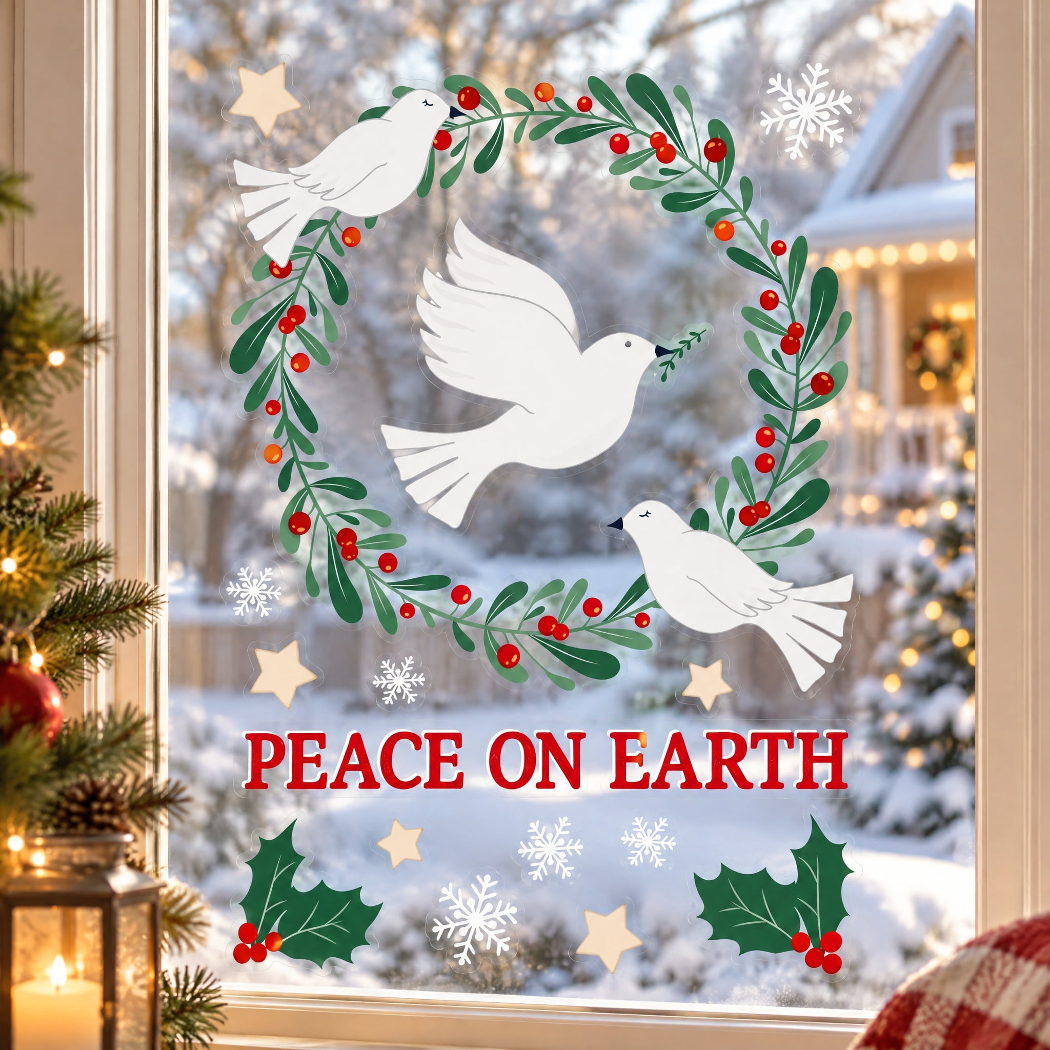 Winter Peace Christmas Window Clings, Multicolor, 10.8" x 16.8", by Holiday Time