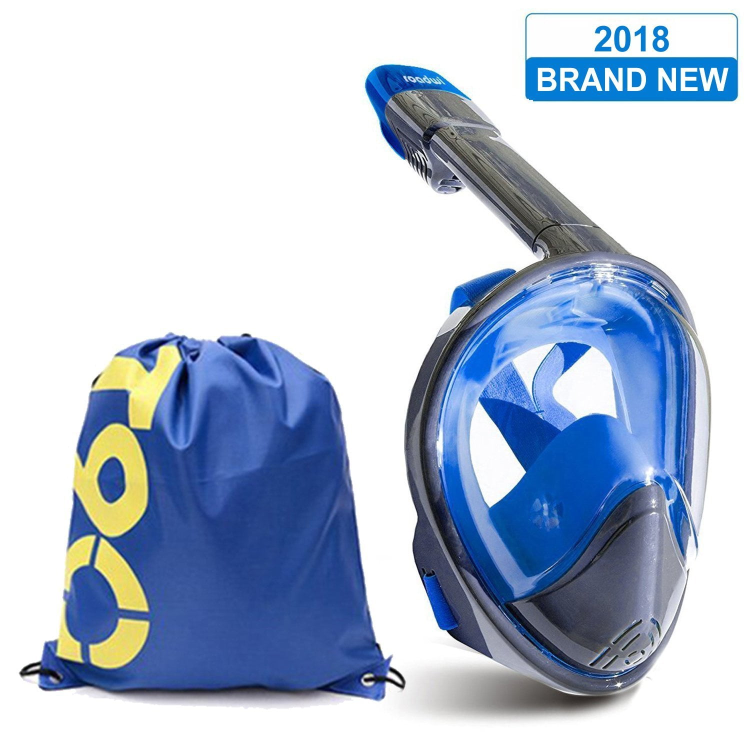 ROADWI 2018 New Full Face Snorkel Mask Easy Breath Panoramic 180 View with Anti Fog Anti Leak 100% Silicone Skirt Dry... by