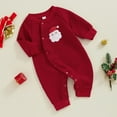 thumbnail image 3 of ATAIKU Newborn Baby Girl Boy Christmas Outfit Fall Winter Santa Claus Romper Button Down Jumpsuit, 3 of 7