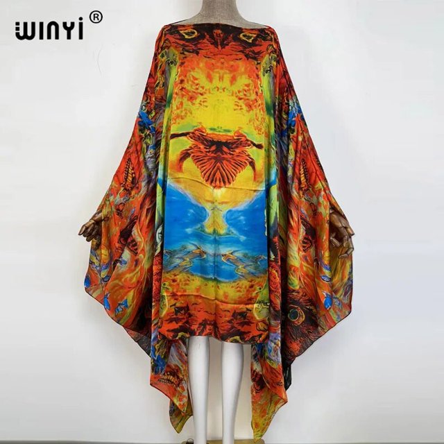 WINYI-caftán africano para mujer, ropa de playa de gran tamaño, traje de baño bohemio, bata de fiesta, ropa de Navidad