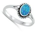 thumbnail image 4 of CHOOSE YOUR COLOR Bali Oval Blue Simulated Opal Ring .925 Sterling Silver Band CZ Female Size 6, 4 of 4