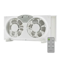 Holmes 9” Digital Window Fan, 3-Speed, Twin Blade, Reversible Airflow, Remote, White