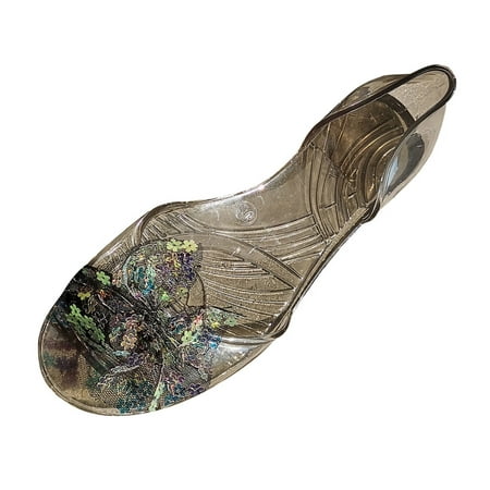

sandals for Women Women Sandals Flat Sequin Shoes Crystal Jelly Fish Mouth Shoes Transparent Shoes Linen Dress Sandals for Women Black