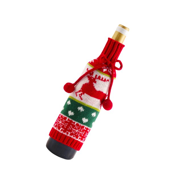 Toystoory 2 uds., funda para botella, bolsa para botella con lazo para fiesta de Navidad, decoración de de punto, Protector de vino, fundas para Kits de decoración para fiestas Alce Toystoory HA007526-02B
