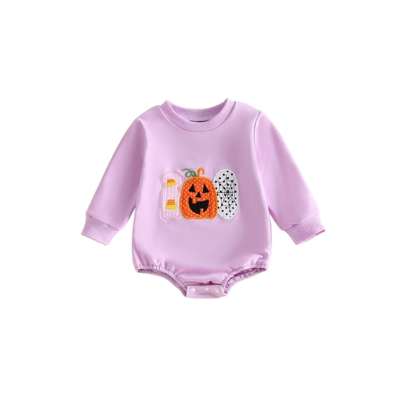 RUINIXCW Newborn Baby Girl Boy Outfit Bubble Romper Sweatshirt Infant Baby Boy Girl Fall Winter Clothes Spider Web Pumpkin Embroidery Long Sleeve Bodysuits Jumpsuits