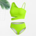 thumbnail image 2 of Ruyang Girls Solid Bikini Swimsuit One Wide Strap Cutout Waist Tops and Trunks Bathing Suit Summer Quick Dry Pool Swim Outfits, 2 of 8