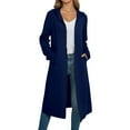 thumbnail image 2 of DPTALR Women's Classic Soft Fabric Longline Hooded Cardigan with Side Pockets and Open Front,Navy,Size L, 2 of 6