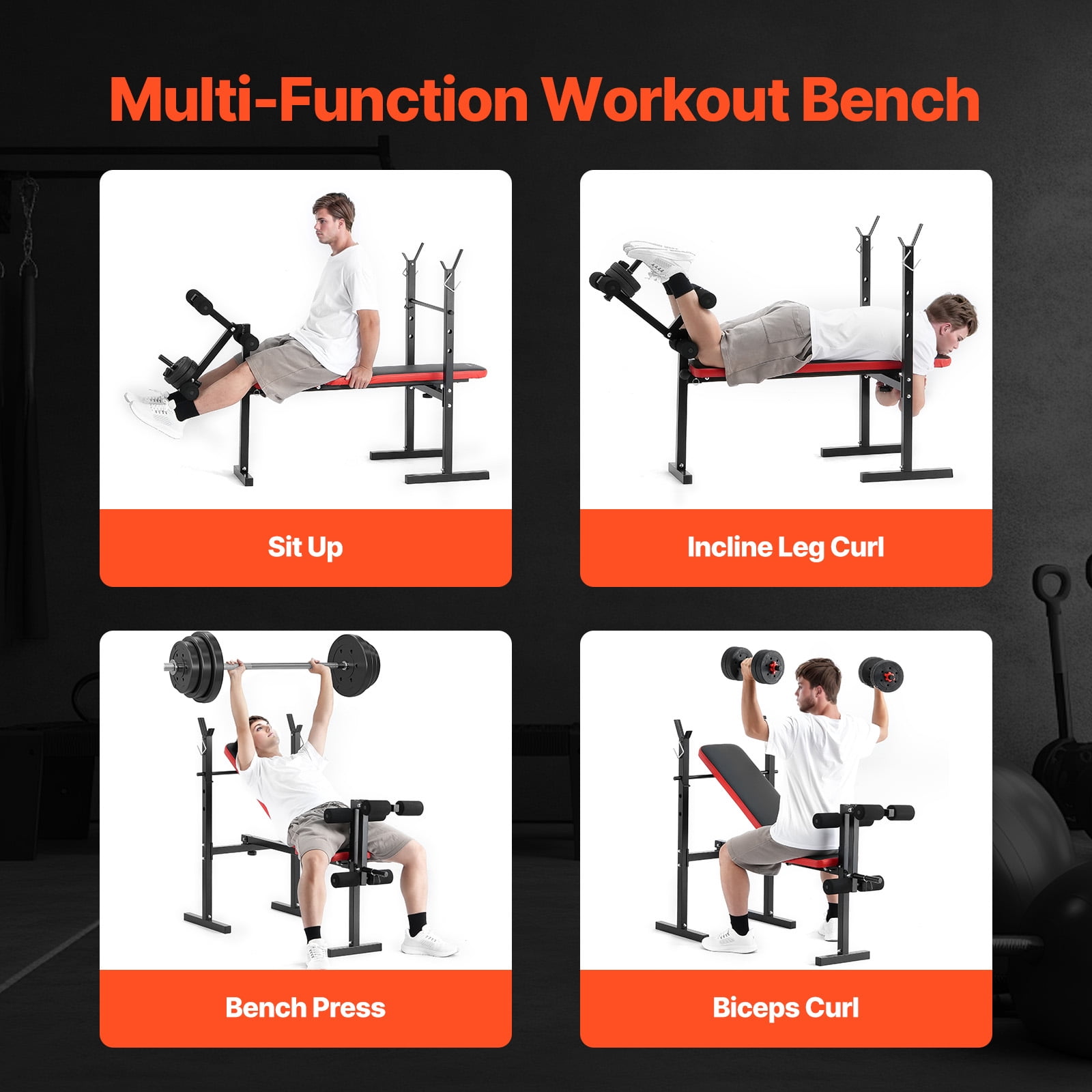 KFFKFF Strength Training Bench, Versatile Adjustable Workout Bench for Comprehensive Body Exercise, 380lbs Capacity Fitness Incline Bench for Home Gym, Rapid Folding & Swift Adjustment Flat Bench