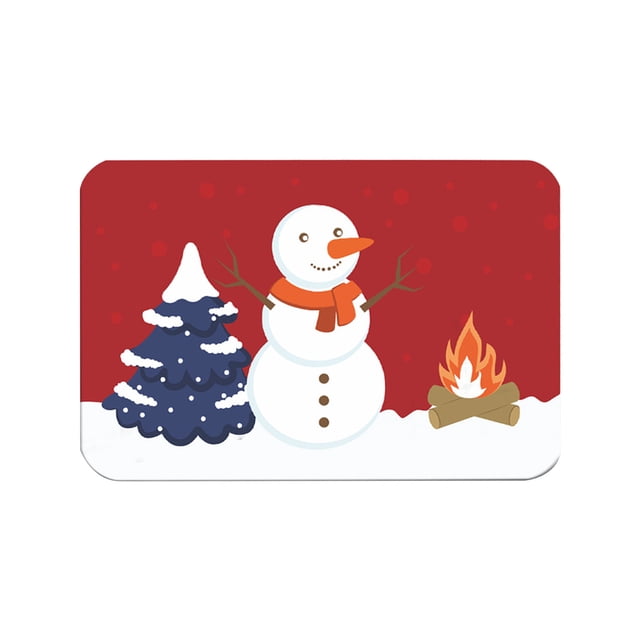 Christmas Bathroom Rug 40 cm x 60 cm Red Polyester Absorbent Non Slip Floor Mat With Snowman And Christmas Tree Print