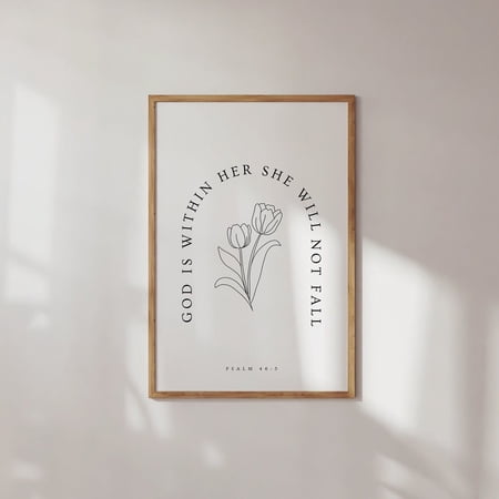 Psalm 46:5 God Is Within Her She Will Not Fall Christian Bible Verse Wall Art Scripture Print Mothers Day Baptism, Unframed Paper Poster 8x10in