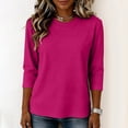 thumbnail image 5 of T-Shirts for Women 3/4 Sleeve Crew Neck Basic Solid Color Tops Soft Cotton Blend Summer Casual Layering Shirts Hot Pink L, 5 of 6