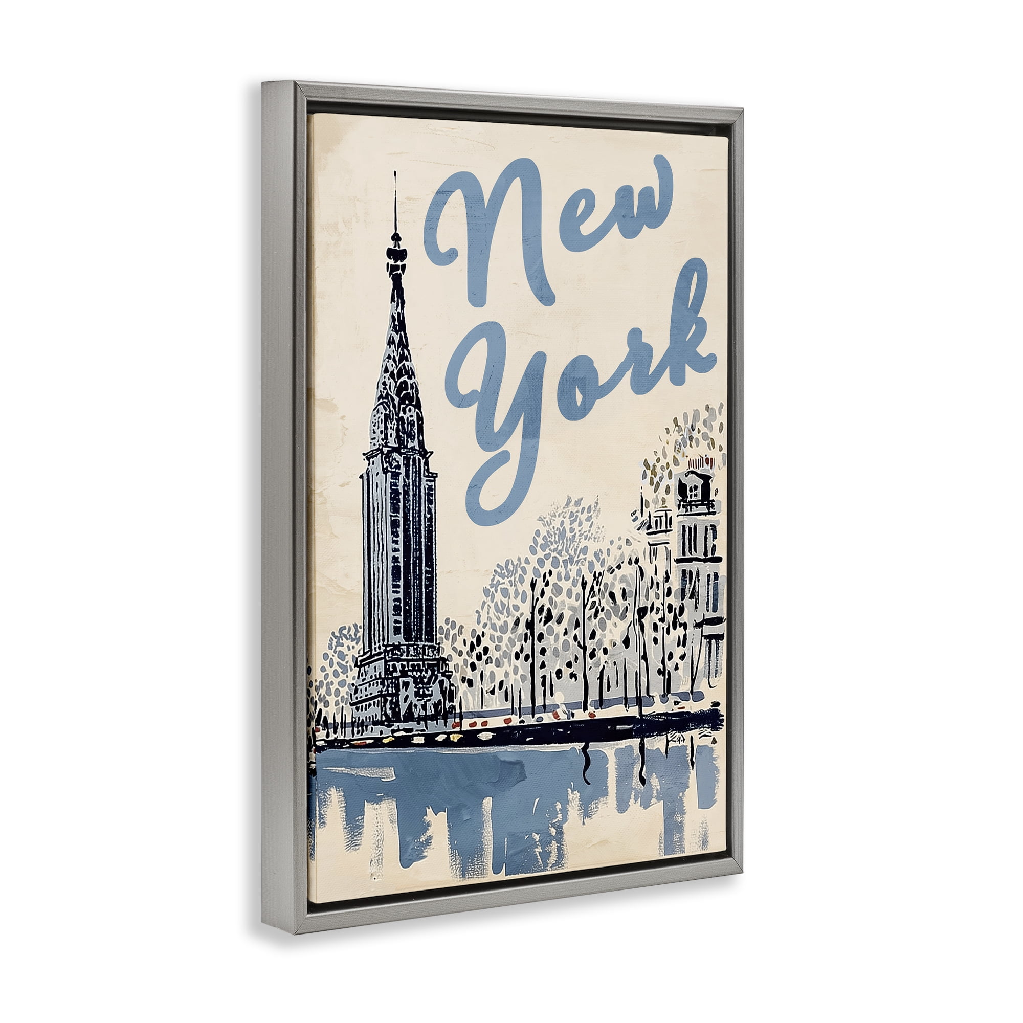 Stupell Industries Blue & Beige New York Travel Gray Framed Floater Canvas Wall Art, design by Annabelle Hall