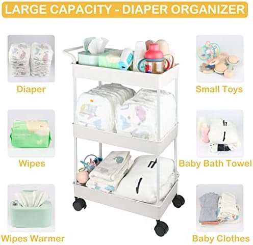 Baby Diaper Caddy, Plastic Movable Cart for Newborn Nursery Essentials Diaper Storage Caddy Organizer for Changing Table & Crib, Easy to Assemble