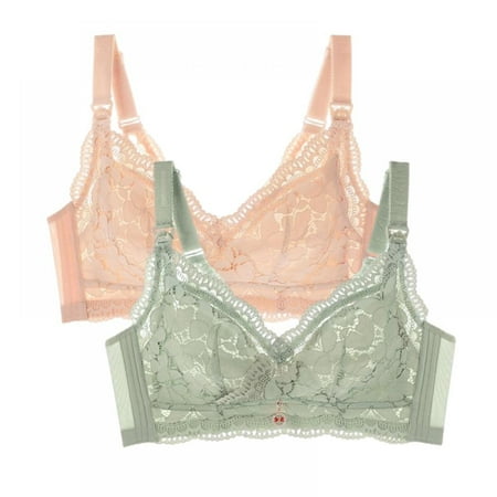 

Plus Size Nursing Bralette for Breastfeeding - Full-Coverage Wirefree Bra for Everyday Wear Lace Nursing Bra V Neck Bralette M-3XL(2-Packs)