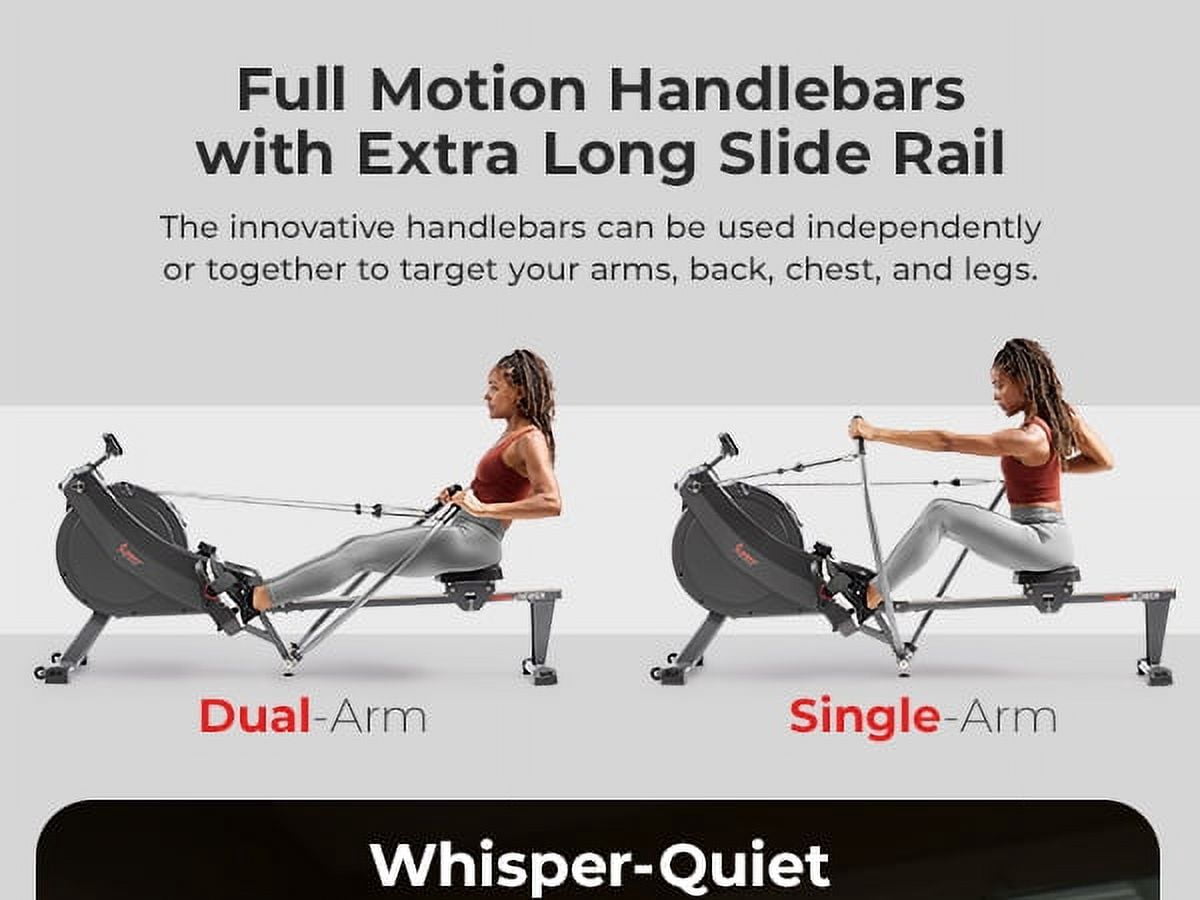 Sunny Health & Fitness MotionMax Foldable Magnetic Rowing Machine with Full Feathering Capability + Extra-Long 51” Rail w Smart Bluetooth & FREE SunnyFit® App- SF-RW522067
