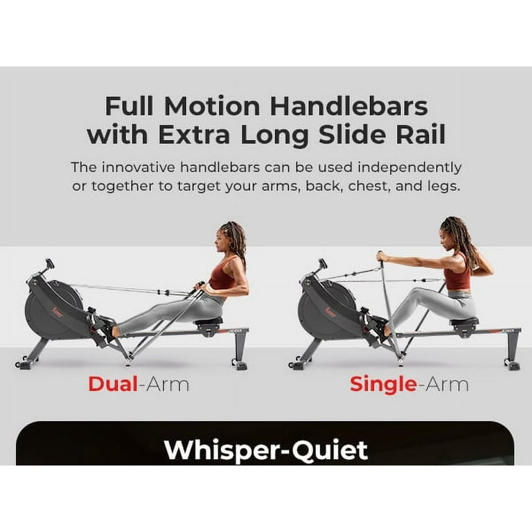 Sunny Health Fitness MotionMax Foldable Magnetic Rowing Machine with Full Feathering Capability Extra Long 51 Rail w Smart Bluetooth FREE