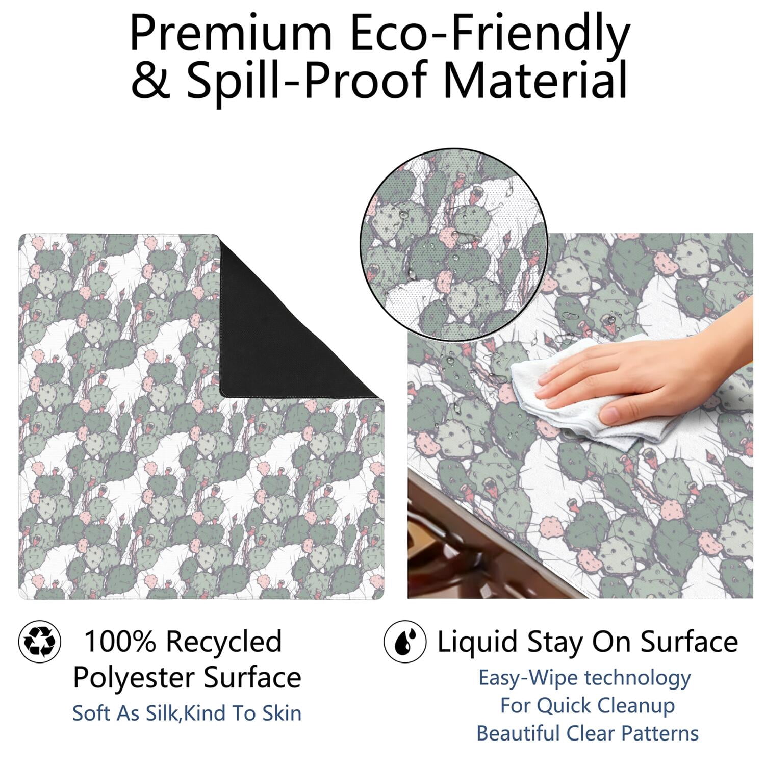 Square Plants Pattern Table Mat 31.5x31.5 Inches Crafted from Rubber with Anti-Slip Non-Skid Texture and Noise Reducing Features for Cards Board Games