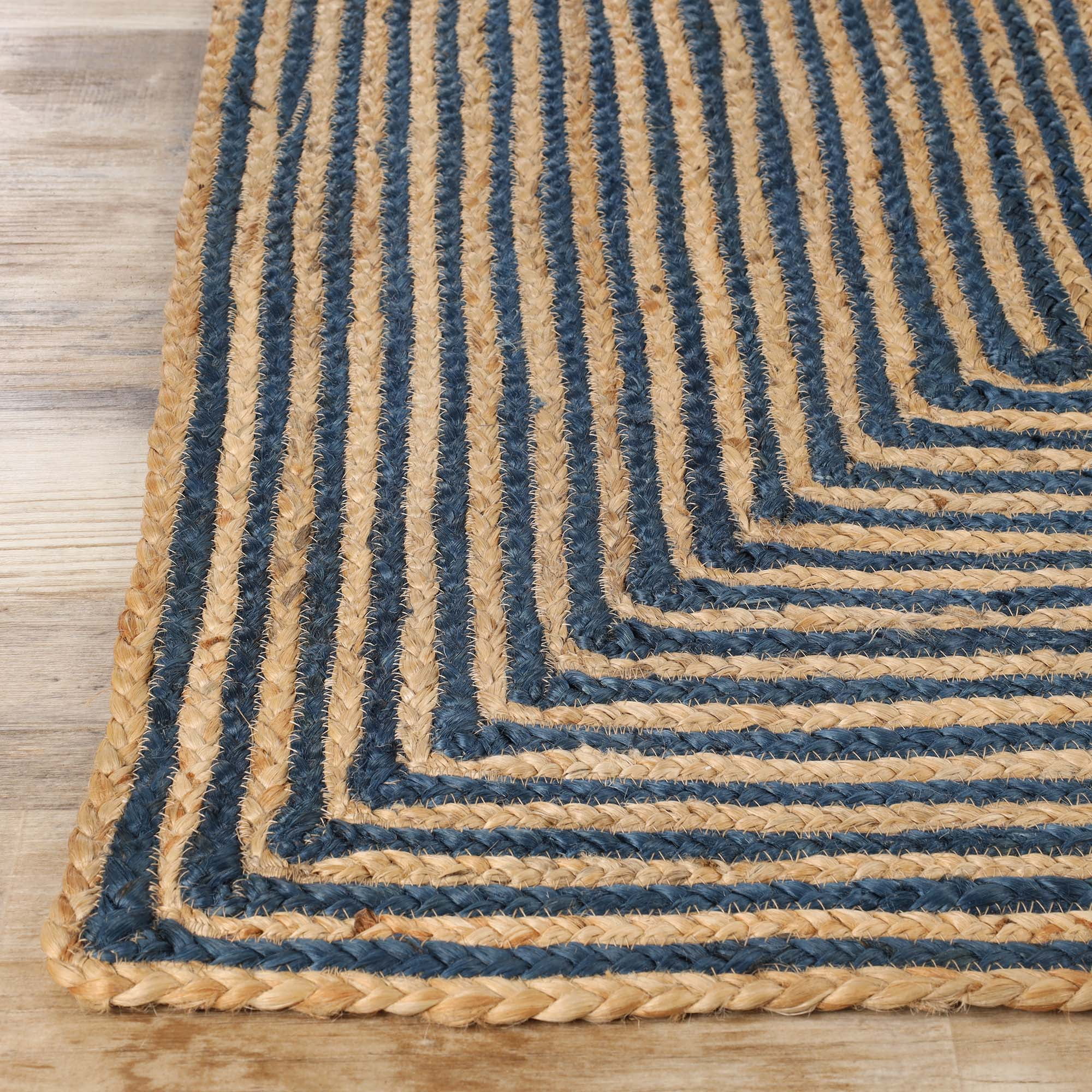 Superior Braided Jute Handwoven Indoor Outdoor Area Rug, 2'6" x 8', Navy Blue