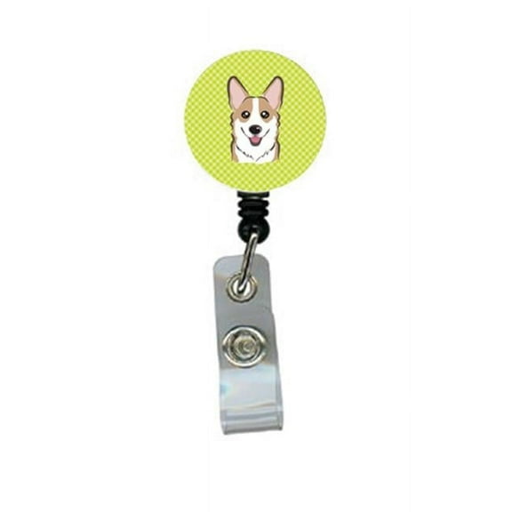 Checkerboard Lime Green Corgi Retractable Badge Reel
