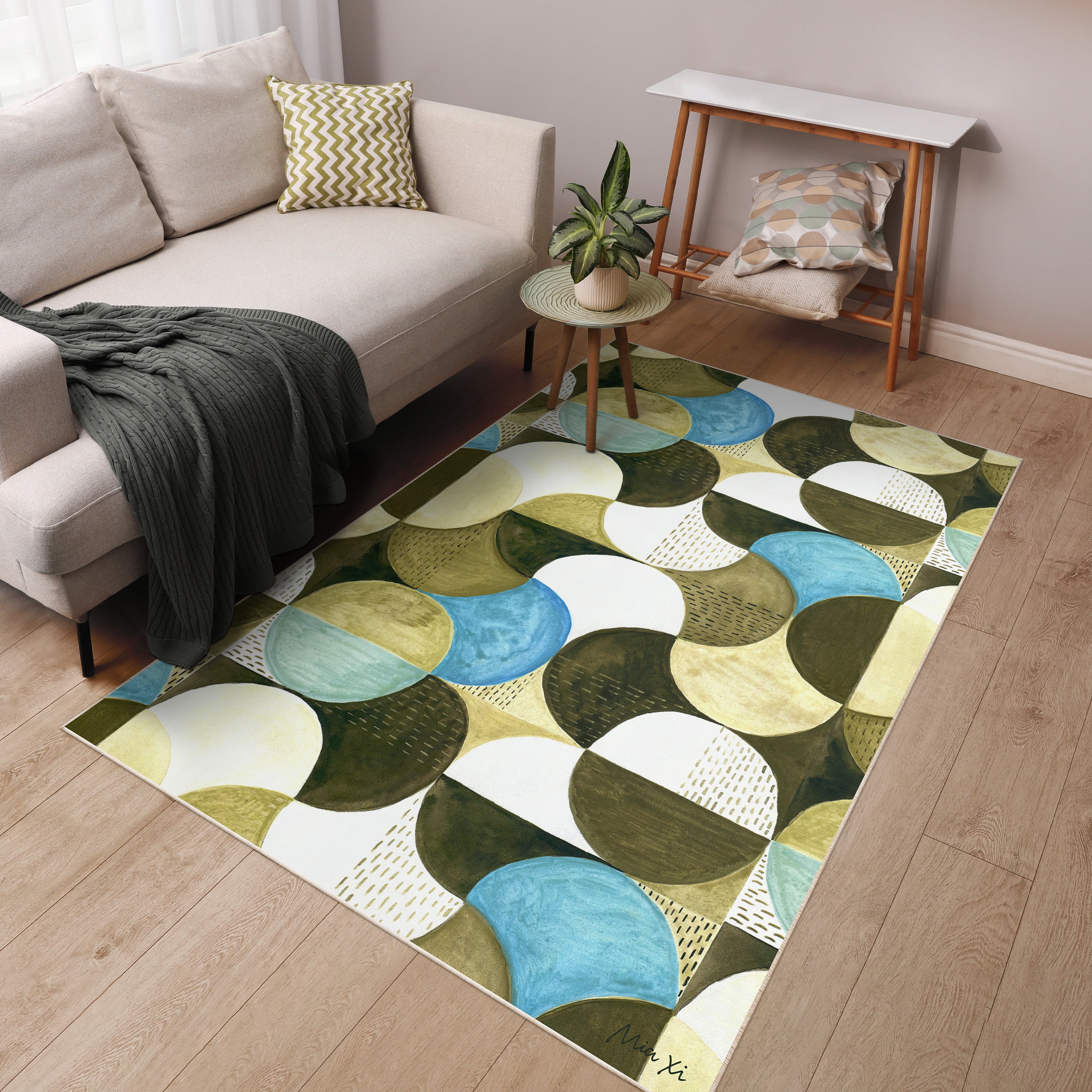 Geometric II Washable Geometric Art Area Rug size 5'x8'