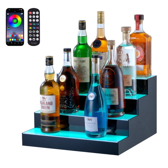 Expositor VEVOR para botellas de licor con iluminación LED, 4 niveles, 40 cm